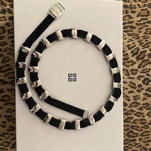 Salvatore Ferragamo Italy Vala Chain Link Grosgrain Belt Women's Black Silver